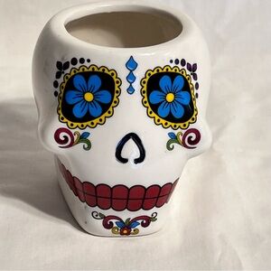 Colorful ceramic Sugar Skull Ceramic Vase plant pot 4” high